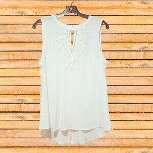 Pale Sky Top Women's M Sleeveless White Crochet Quin Keyhole Tunic Tank …